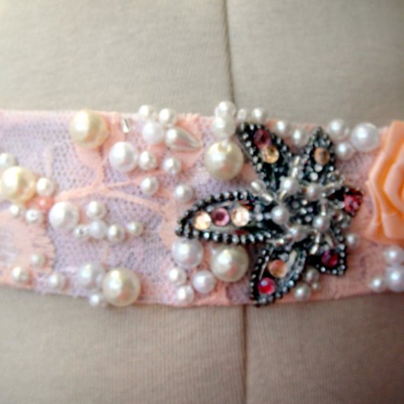 Bridal Sash Salmon Pink Beige Flowers New Size XXL